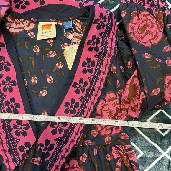 Farm Rio x Anthropologie Puff-Sleeve V Neck Midi Dress Size Small Floral New - Picture 13 of 14